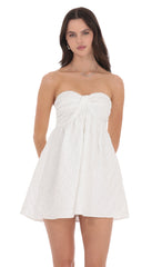 Textured Floral Babydoll Dress in White