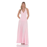 Halter Drop Waist Maxi Dress in Pink