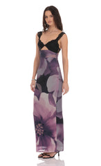 Cutout Lace Floral Maxi Dress in Purple