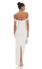 Tulle Off Shoulder Sleeve Maxi Dress in White