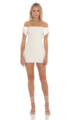 Off Shoulder Bow Sleeves Dress in Ivory