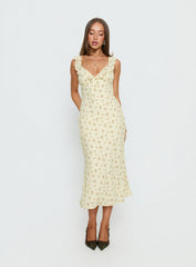 Leabelle Frill V Neck Maxi Dress Yellow Floral
