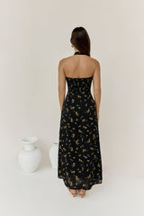 Scarlet Hues Halter Maxi Dress Black
