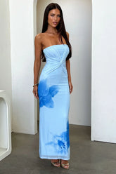 Lennen Strapless Mesh Maxi Dress - Blue