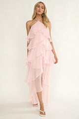 Darylyn Tiered Ruffle Maxi Dress Pink