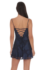Textured Floral A-line Dress in Navy