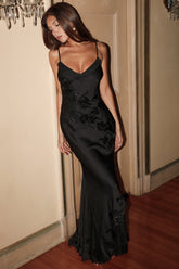 black hand beaded embellished satin maxi dress - limited edition