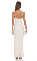 Strapless Ruched Textured Maxi Dress in Ivory