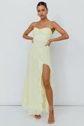 Jayna Ruffle Trim Split Dress Yellow