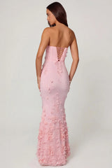 Lace-Up Corset Maxi Dress in Soft Pink