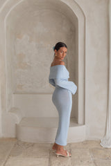 Cabana Crush Off Shoulder Knit Midi Dress Blue