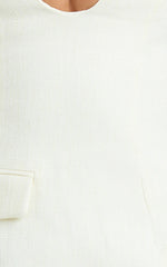 Halsey Mini Dress - Sleeveless Deep U Neck Faux Wrap Tulip Dress in Cream