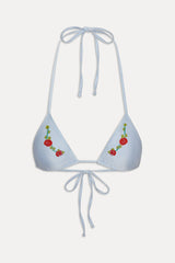 Nick Beaded Satin Bikini Top - Frosting