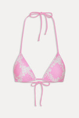 Nick Satin Triangle Bikini Top - Tropical Pink Polka Dot