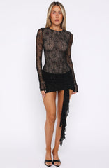 Glitter Up Long Sleeve Mini Dress Black