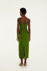 Green Monstera Leaf Sleeveless Euroflax™ Premium Linen Maxi Dress