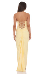 Pointed Corset Strapless Maxi Dress in Yellow