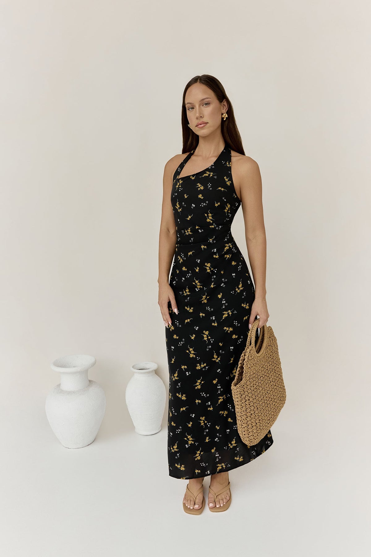 Scarlet Hues Halter Maxi Dress Black