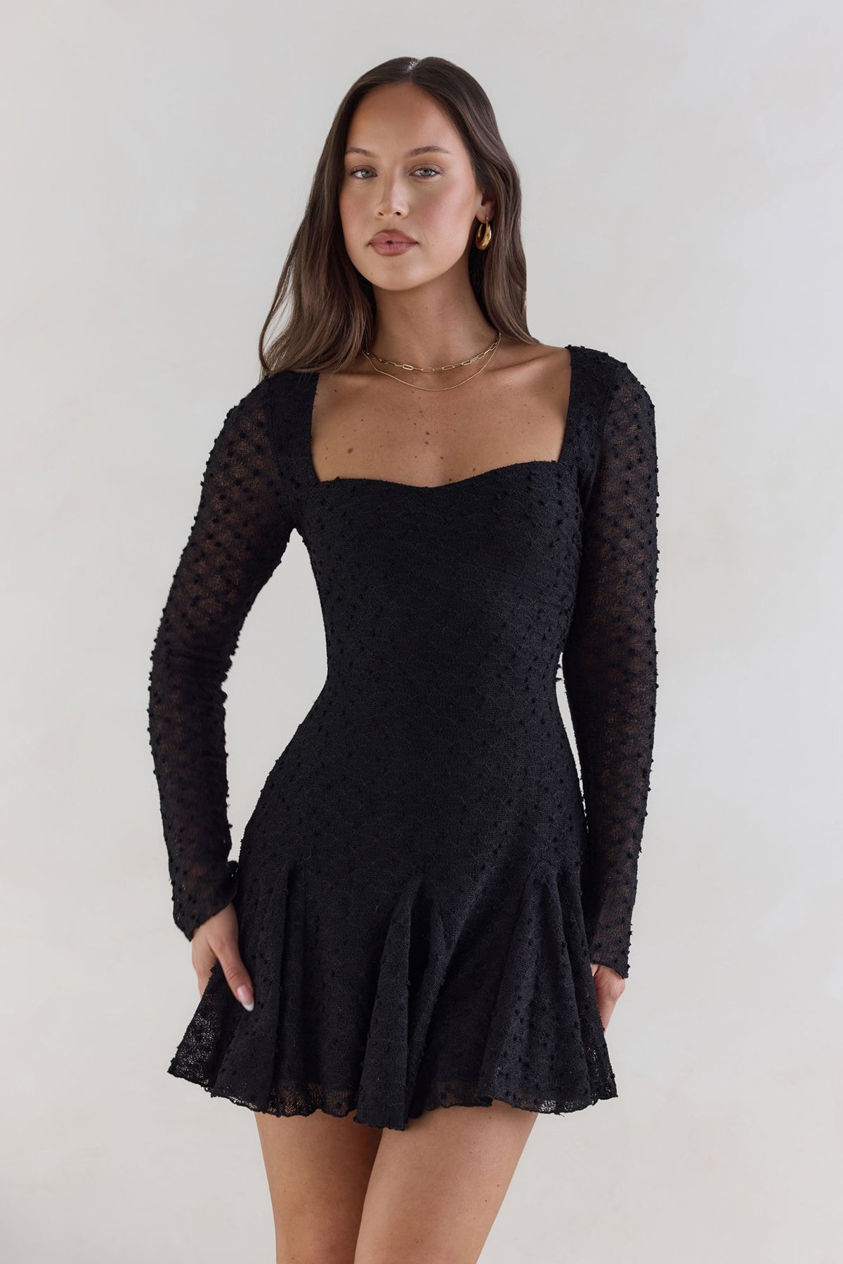 Drift And Dream Long Sleeve Mini Dress Black