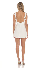 Ruffle V-Neck Dress in White