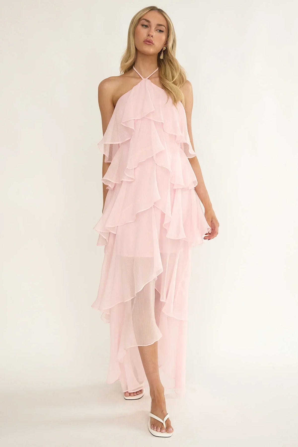 Darylyn Tiered Ruffle Maxi Dress Pink