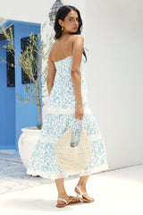 Under Palm Trees Strapless Midi Dress Blue