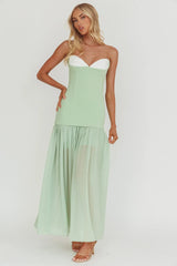Unspoken Sweetheart Neckline Sheer Hem Maxi Dress Sage