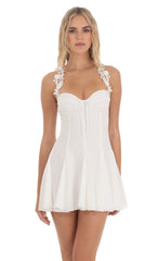 Floral Strap Fit and Flare Dress in White
