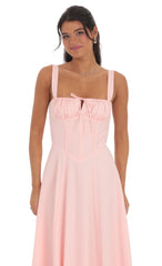 Ruched Corset Midi Dress in Pink