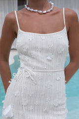 Whispering Petals Knit Midi Dress Cream