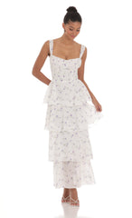 Floral Ruffle Maxi Dress in White
