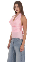 Satin Cowl Neck Top in Pink