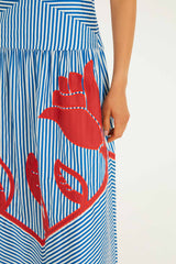 Blue Sky Stripes Sleeveless Midi Dress