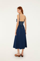 Denim 3D Flower Cut-Out Midi Dress
