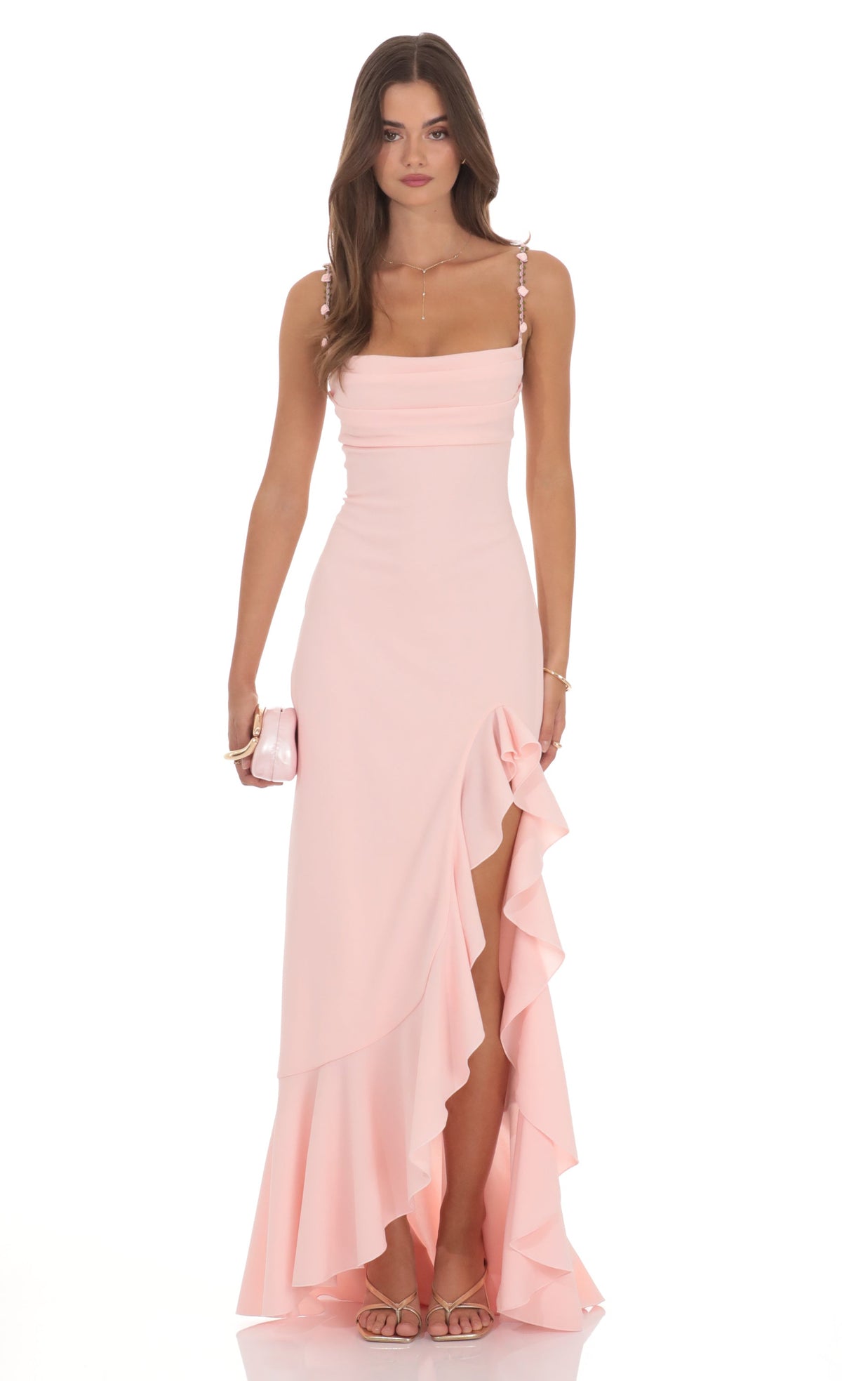 Ruffle Maxi Dress in Soft Pink